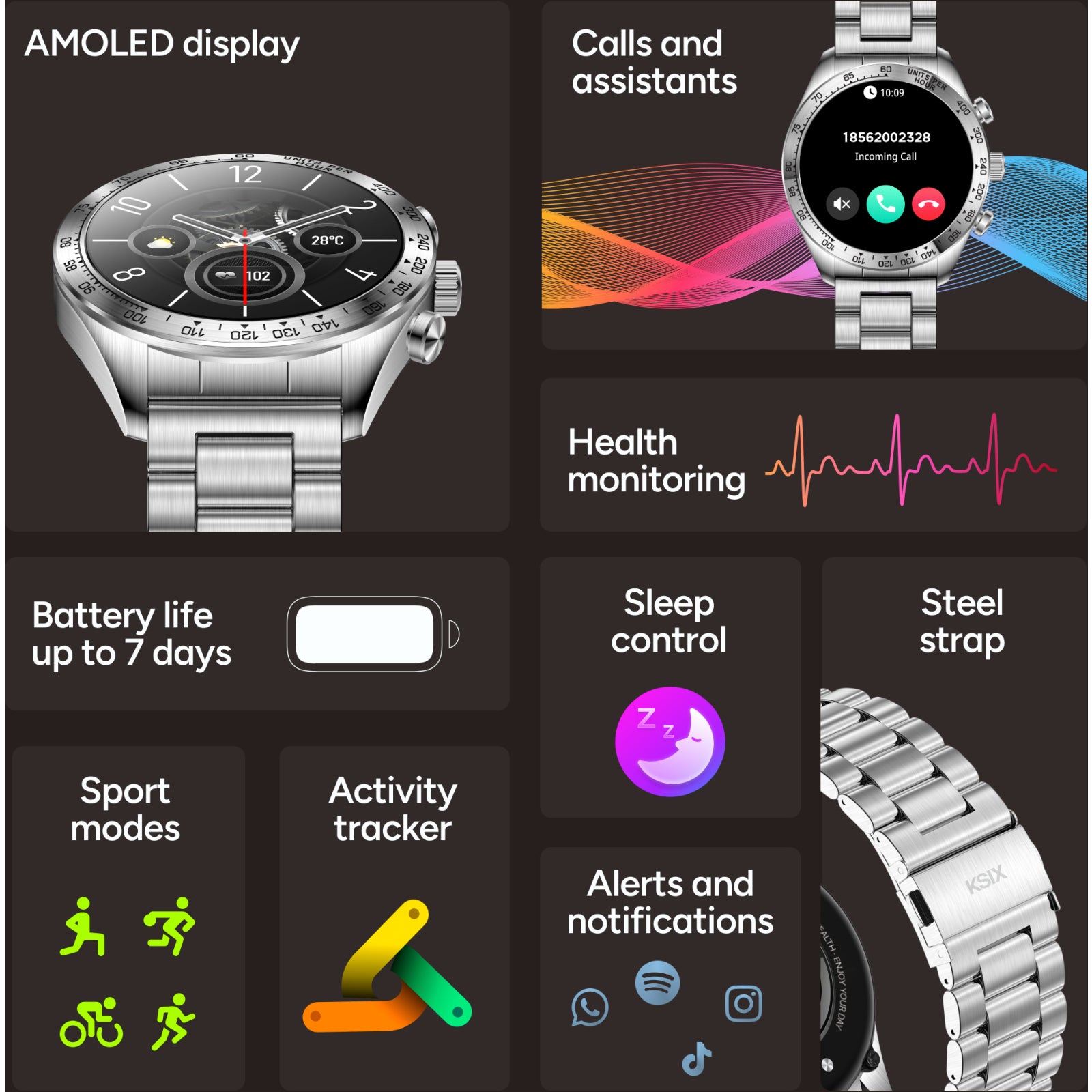 KSIX Smartwatch Elite with AMOLED-display Silver