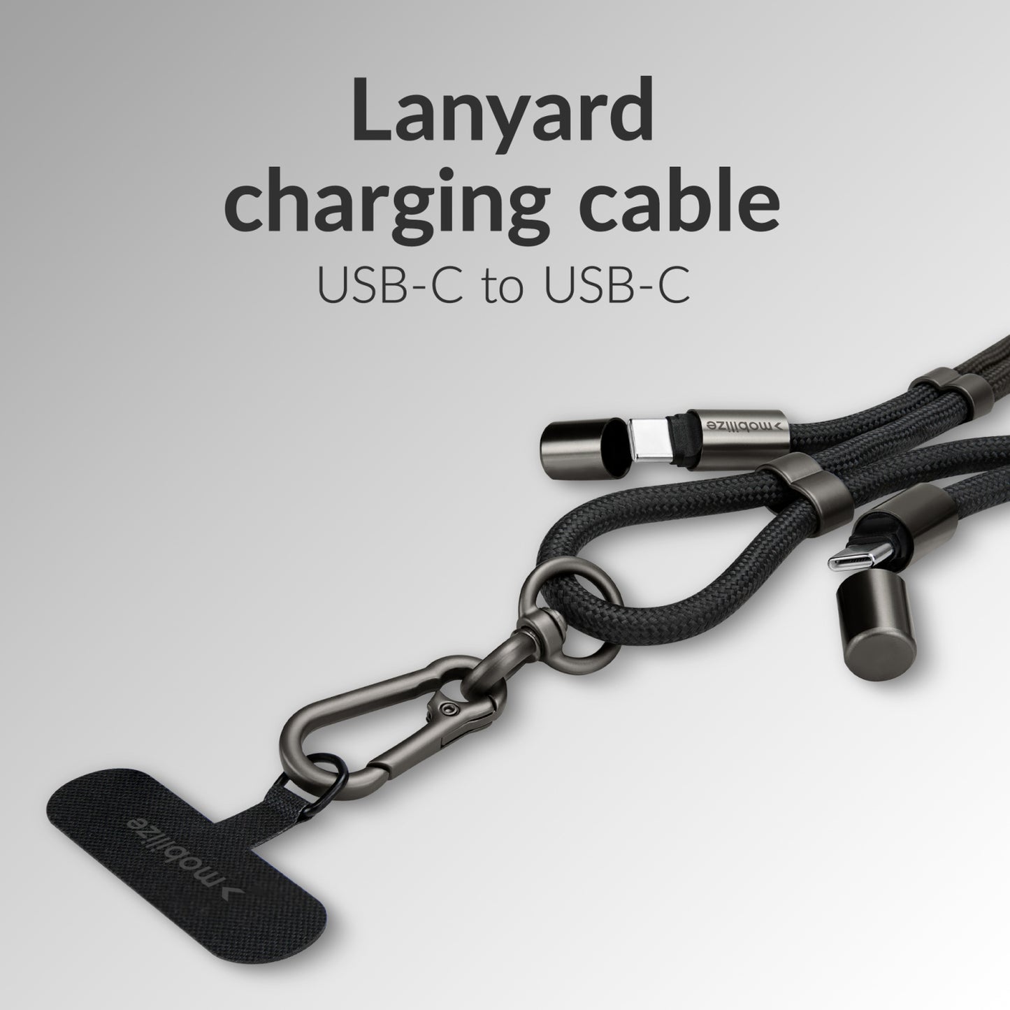 Mobilize Lanyard Nylon Cable - USB-C to USB-C - 1.85m - 60W Black