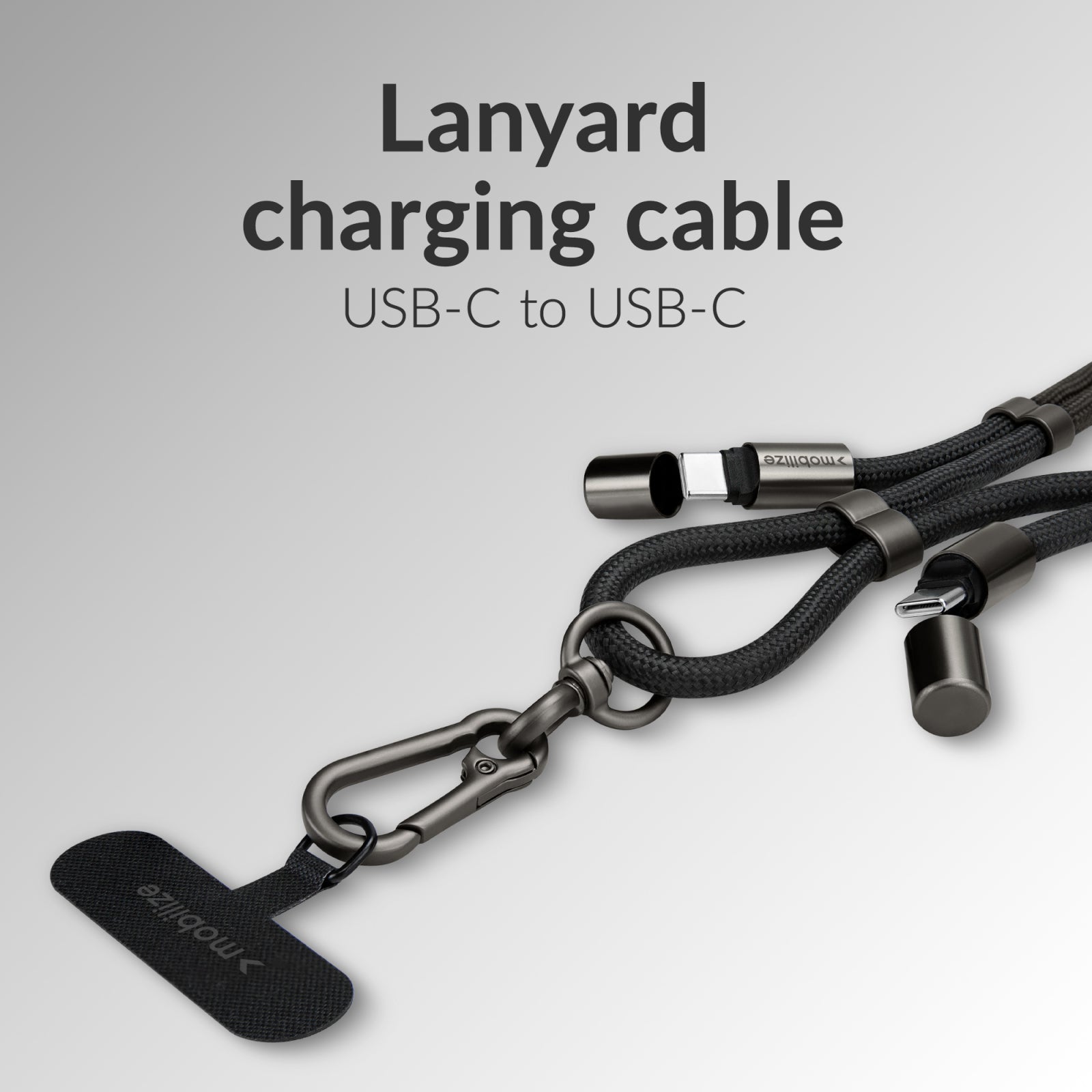 Mobilize Lanyard Nylon Cable - USB-C to USB-C - 1.85m - 60W Black
