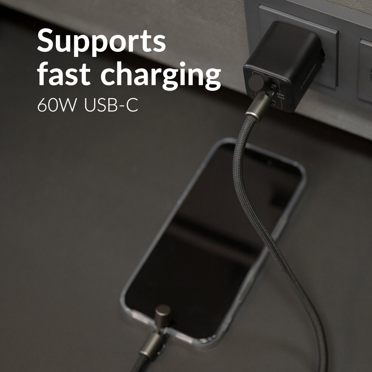 Mobilize Lanyard Nylon Cable - USB-C to USB-C - 1.85m - 60W Black