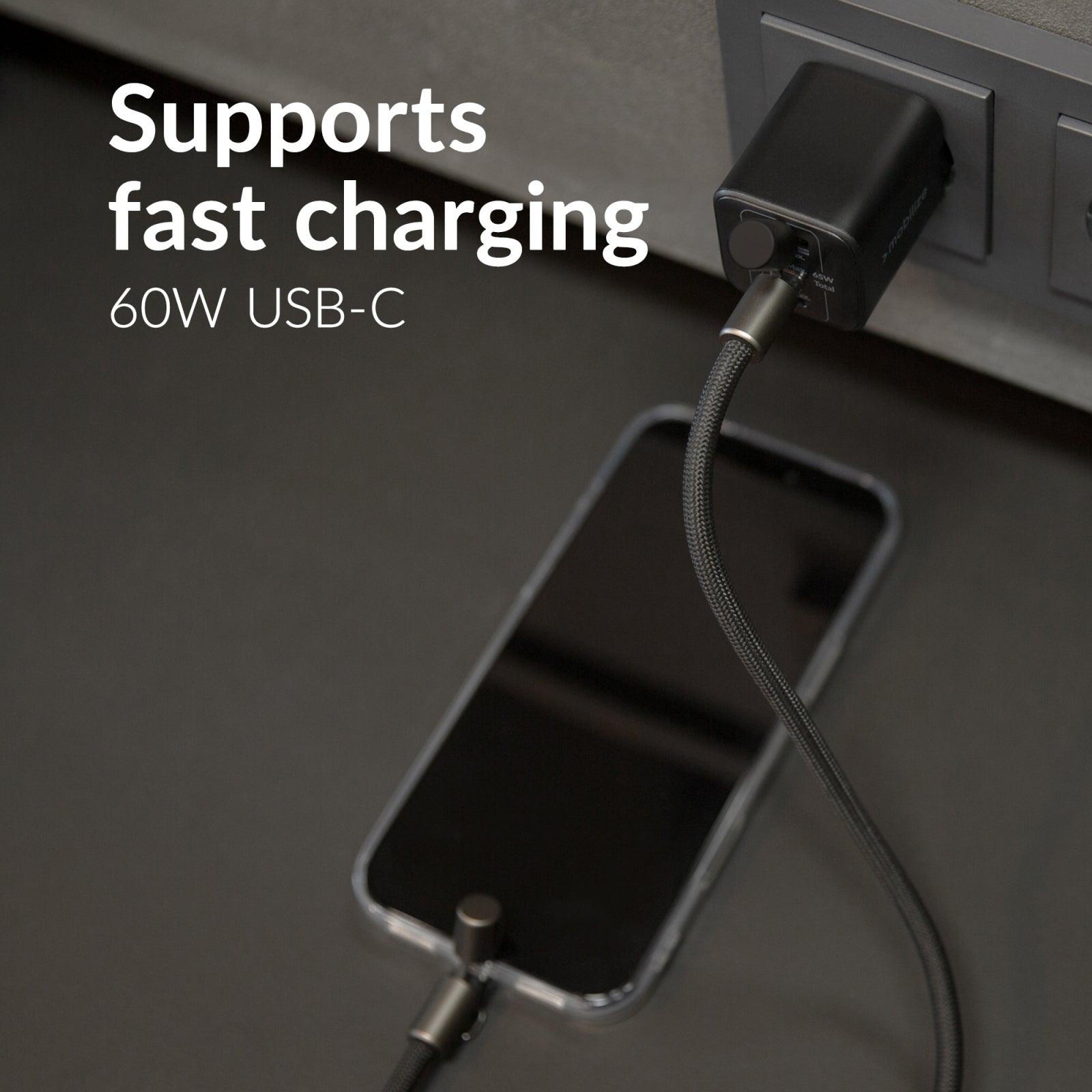 Mobilize Lanyard Nylon Cable - USB-C to USB-C - 1.85m - 60W Black