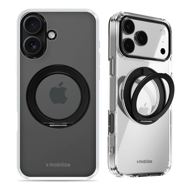 Mobilize MagSafe Compatible 360 Rotating Ring Stand Case Apple iPhone 16 Clear/Black