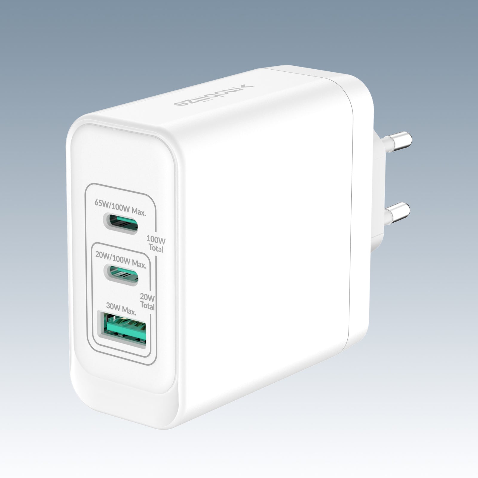 Mobilize Wall Charger 2x USB-C + 1x USB GaN 100W with PD/PPS White