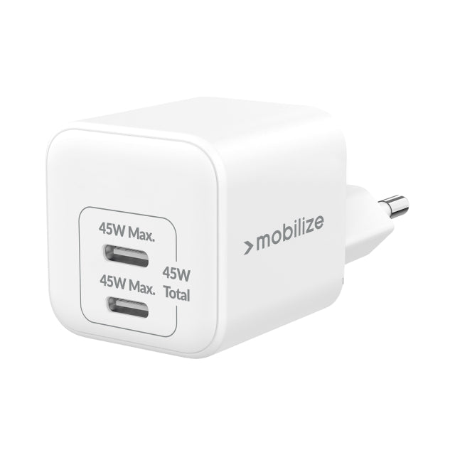 Chargeur mural Mobilize 2x USB-C GaN 45 W avec PD/PPS blanc