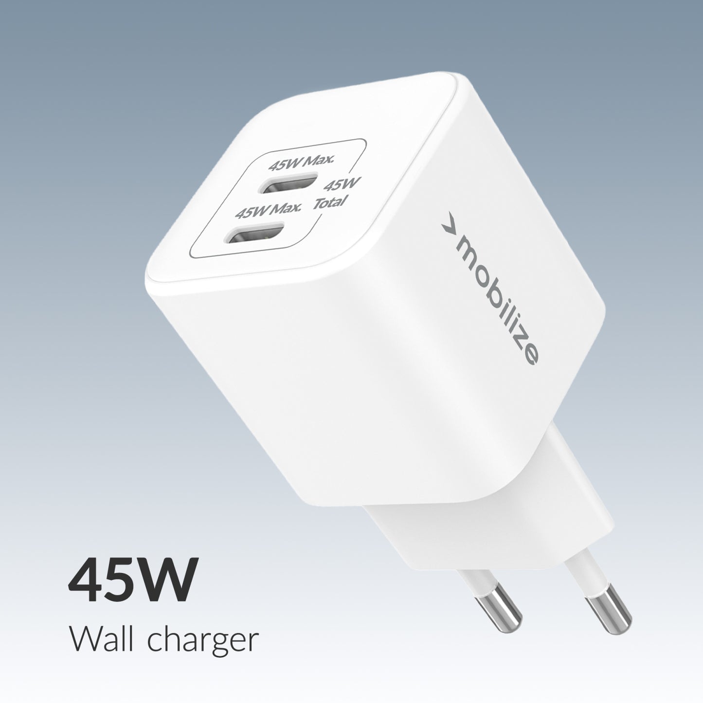 Mobilize Wall Charger 2x USB-C GaN 45W with PD/PPS White
