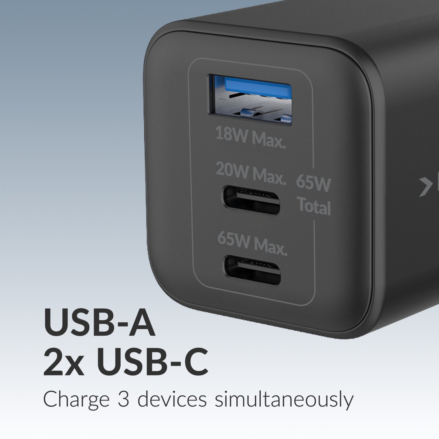 Mobilize Wall Charger 2x USB-C + 1x USB GaN 65W with PD/PPS Black