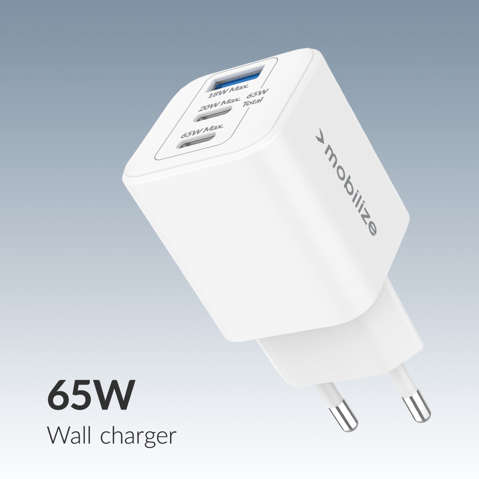 Mobilize Wall Charger 2x USB-C + 1x USB GaN 65W with PD/PPS White