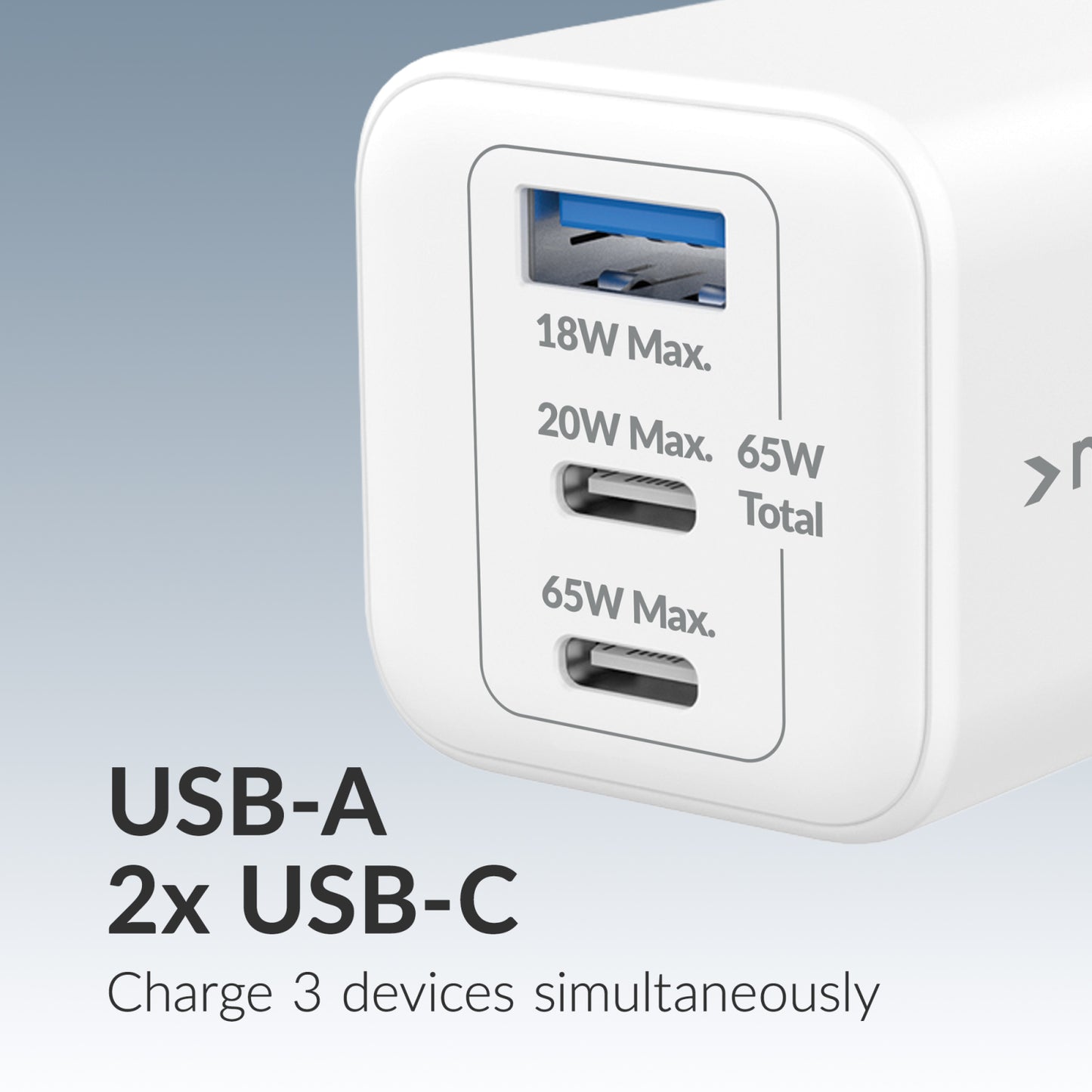Mobilize Wall Charger 2x USB-C + 1x USB GaN 65W with PD/PPS White