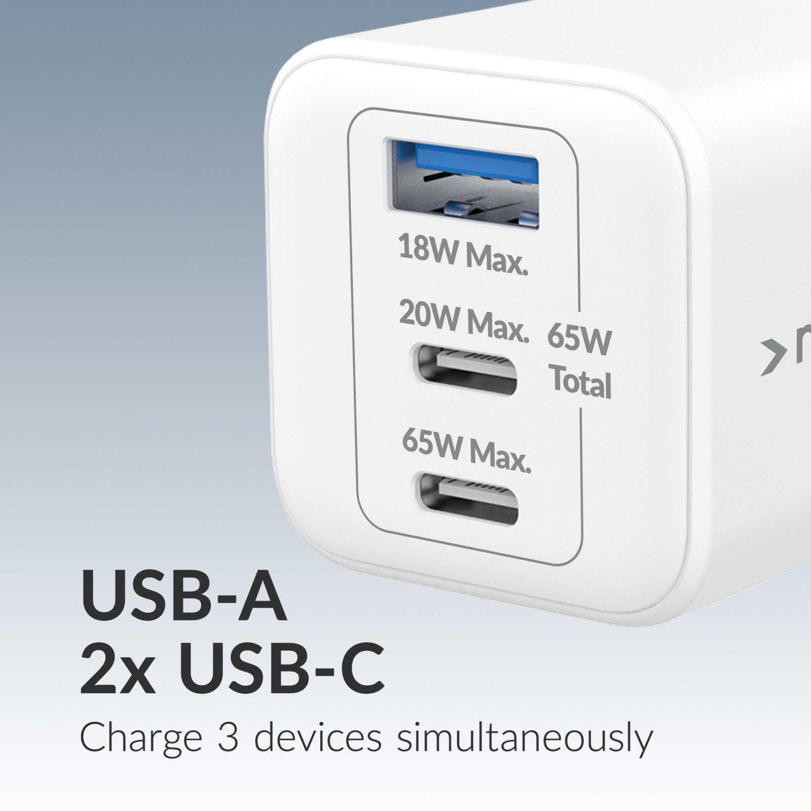 Mobilize Wall Charger 2x USB-C + 1x USB GaN 65W with PD/PPS White