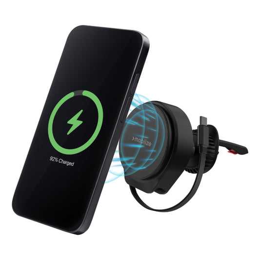Mobilize MagSafe Compatible Car Holder/Charger 25W Qi2.2 with Retractable USB-C Cable Black