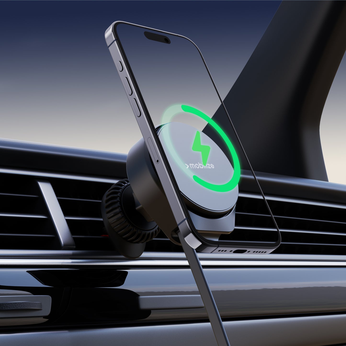 Mobilize MagSafe Compatible Car Holder/Charger 25W Qi2.2 with Retractable USB-C Cable Black