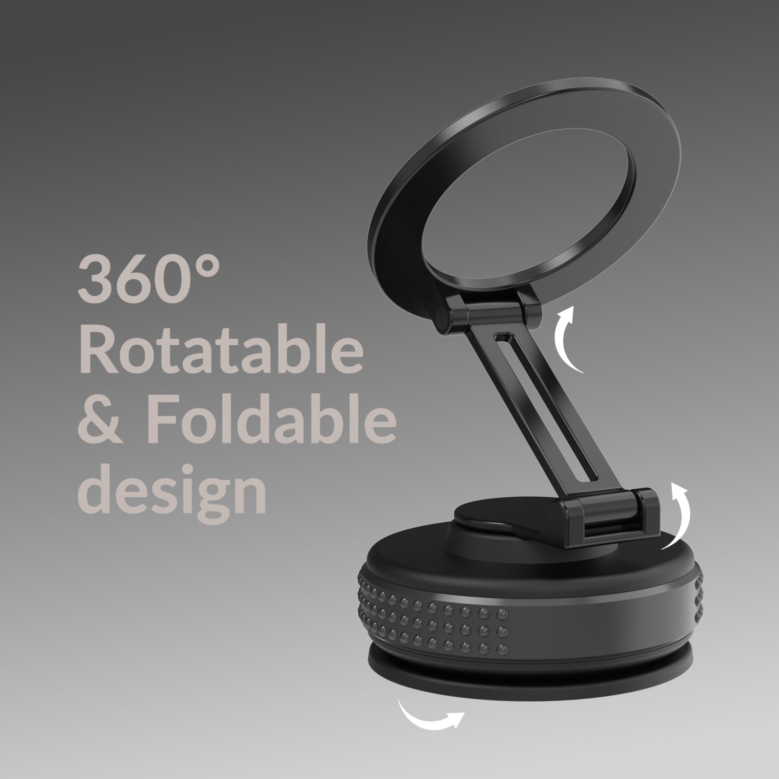 Mobilize MagSafe Compatible Phone Holder - 360° Rotatable & Foldable - Vacuum Suction - Black