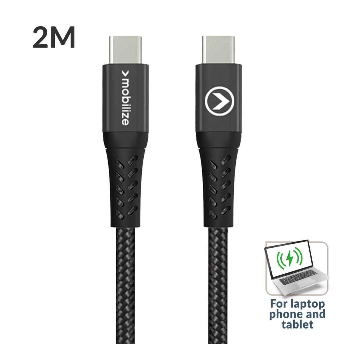 Mobilize Strong Nylon Cable USB-C to USB-C 2m. 240W Black