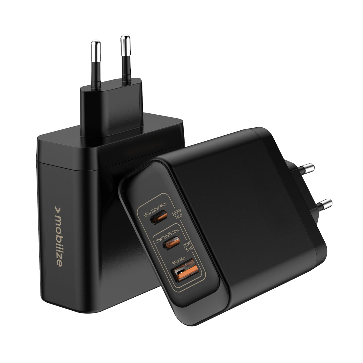 Mobilize Wall Charger 2x USB-C + 1x USB GaN 100W with PD/PPS Black