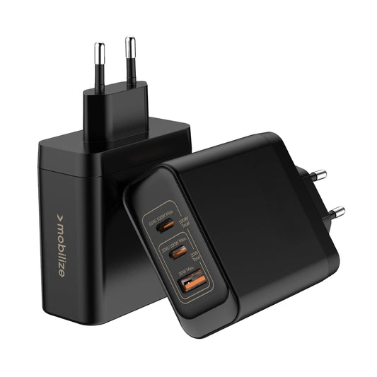 Mobilize Wall Charger 2x USB-C + 1x USB GaN 100W with PD/PPS Black
