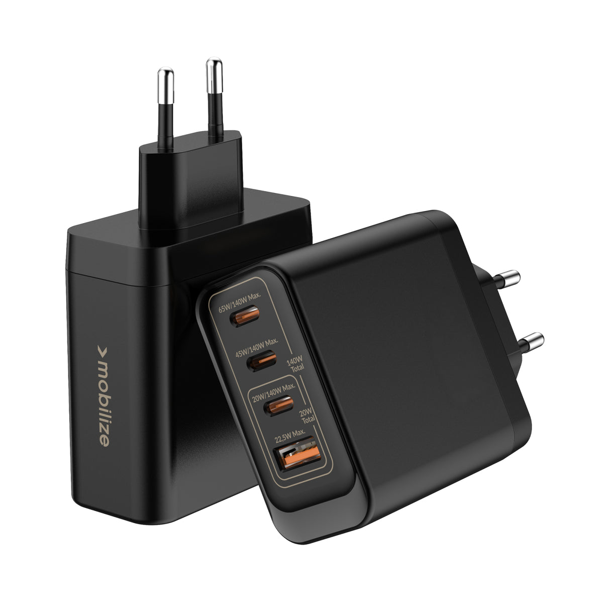 Mobilize Wall Charger 3x USB-C + 1x USB GaN 140W with PD/PPS Black
