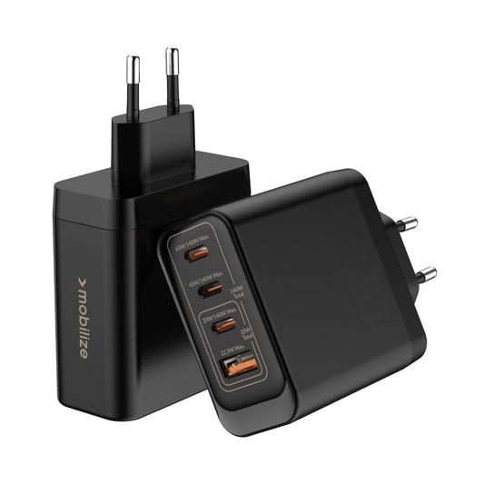 Mobilize Wall Charger 3x USB-C + 1x USB GaN 140W with PD/PPS Black