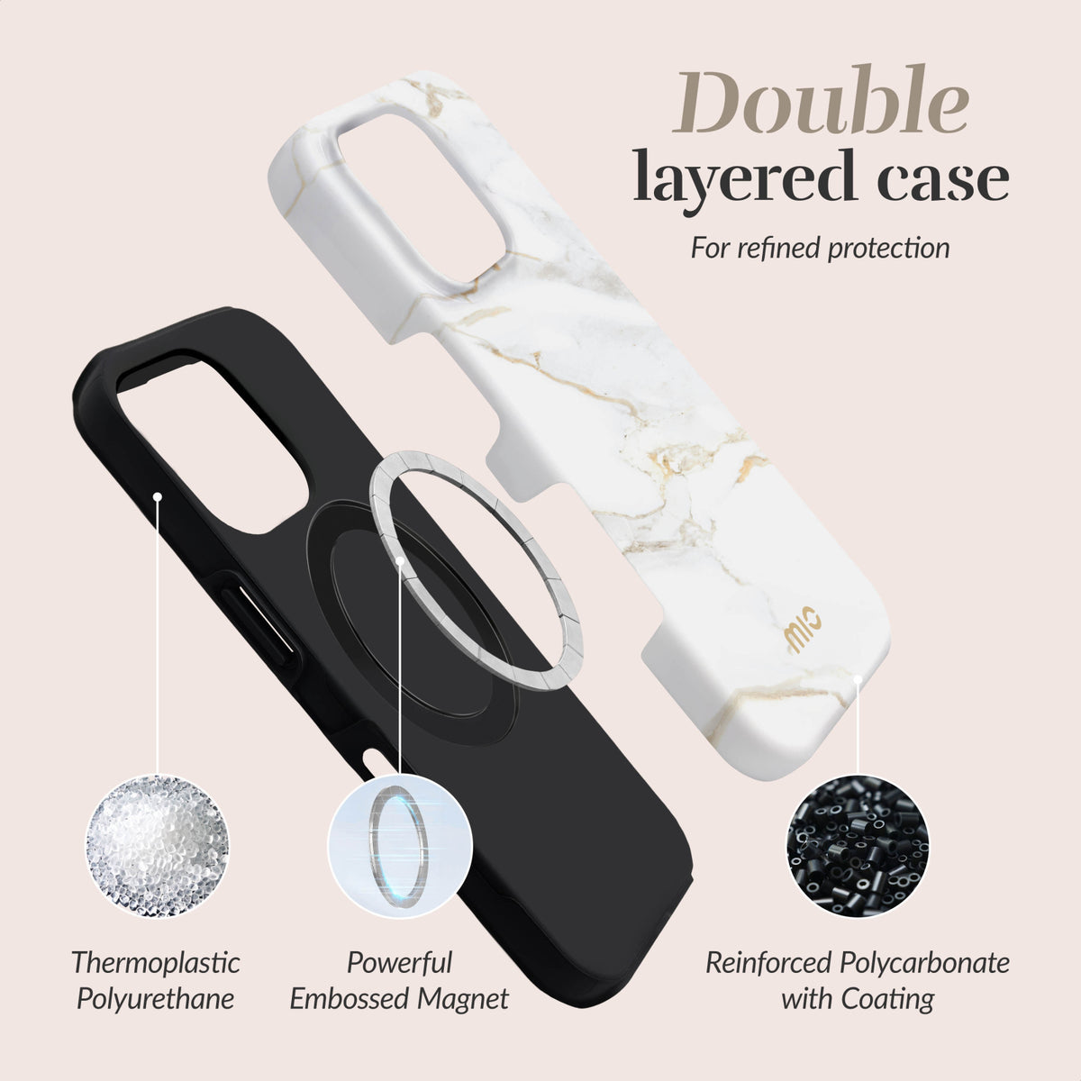 MIO White Marble Magsafe Compatible for iPhone 17 Pro/18 Pro
