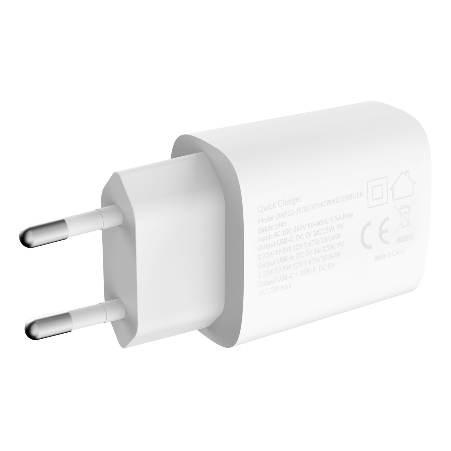 Mobilize Wall Charger USB-C + USB 20W White (BULK)