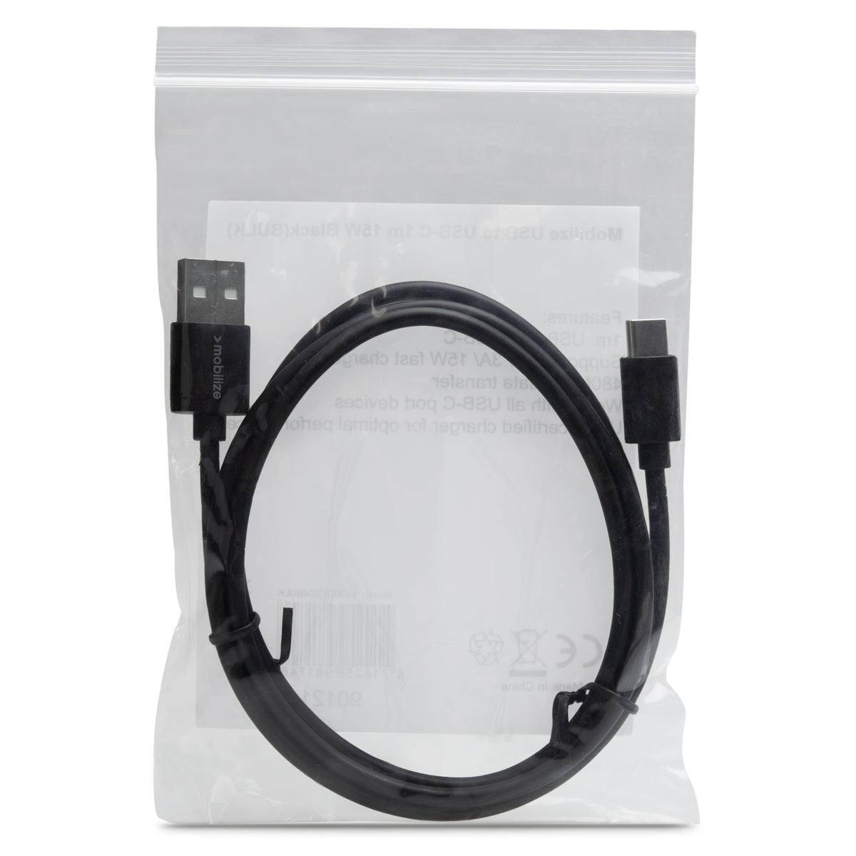 Mobilize Cable USB to USB-C 1m. 15W Black (BULK)