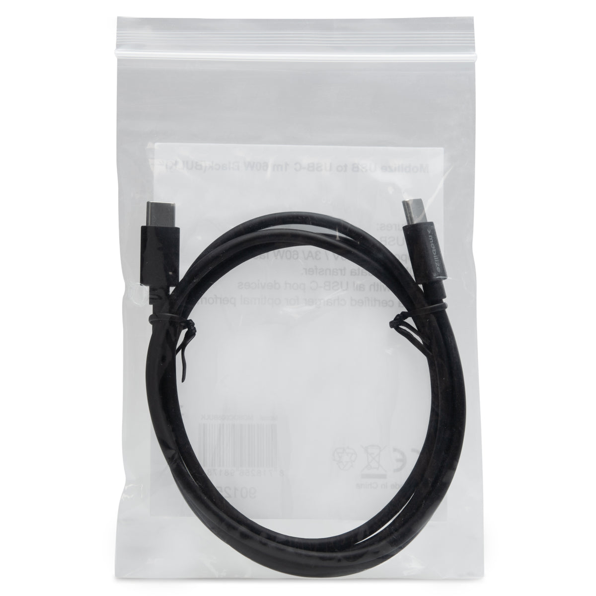 Mobilize Cable USB-C to USB-C 1m. 60W Black (BULK)