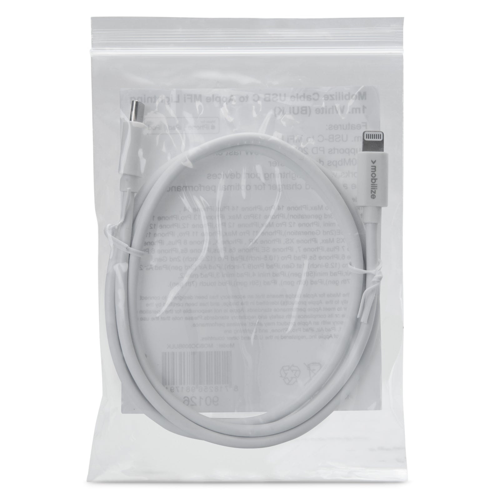 OEM Cable USB-C to Apple Lightning (Non MFi) 1m. White (BULK)