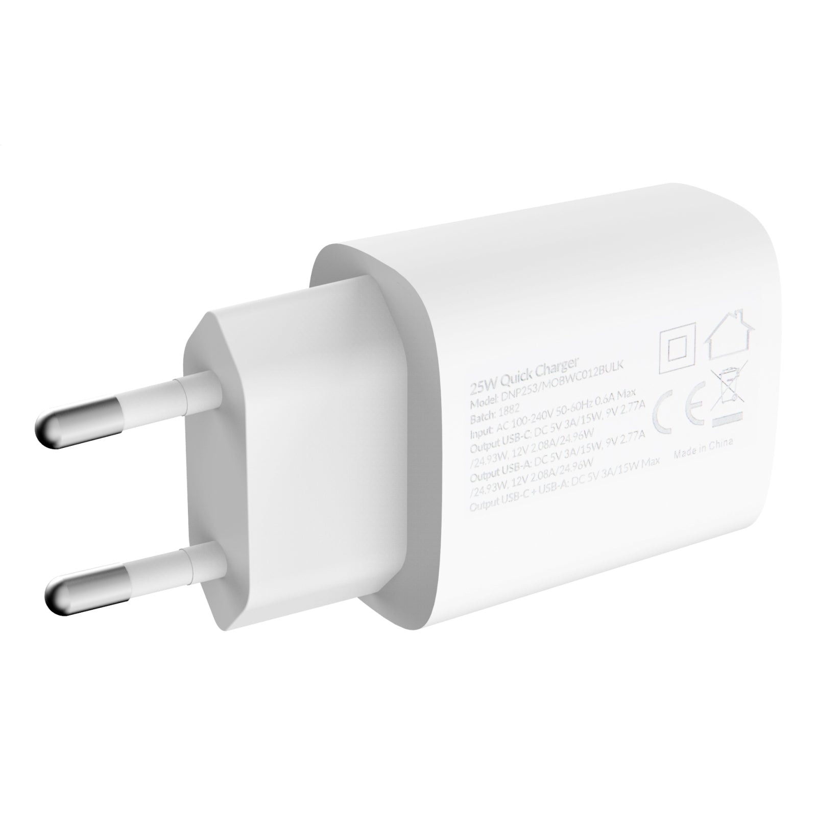 Mobilize Wall Charger USB-C + USB 25W with PD/PPS White (BULK)