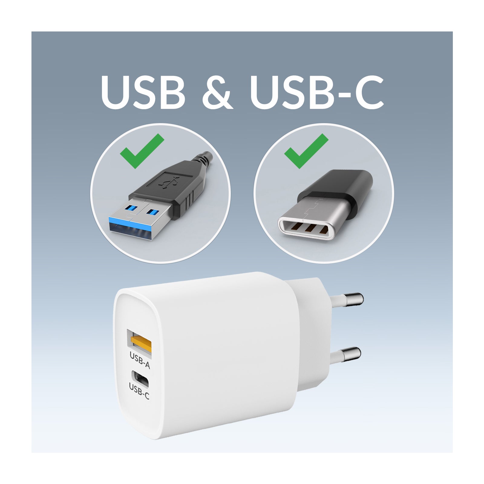Mobilize Wall Charger USB-C + USB 25W with PD/PPS White (BULK)