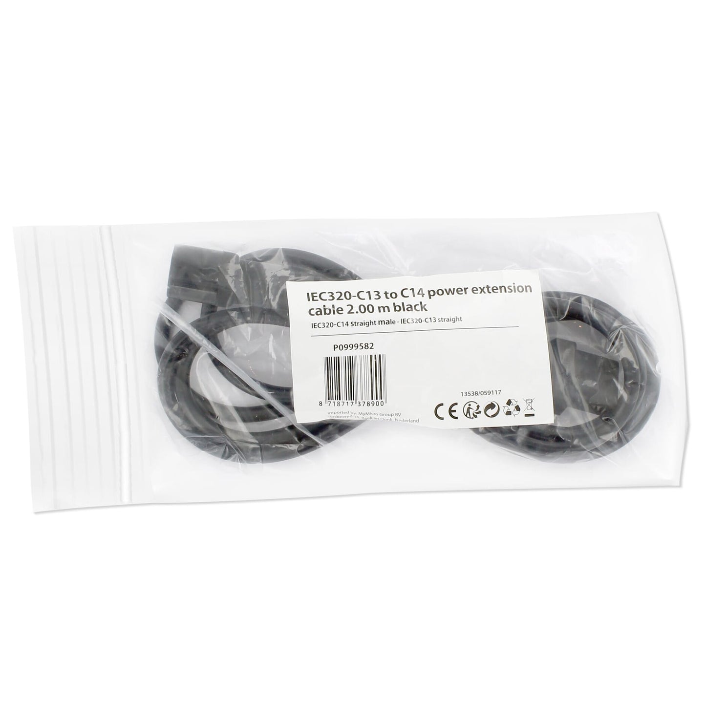 IEC320-C13 naar C14 Stroomverlengkabel 2 Meter - Zwart