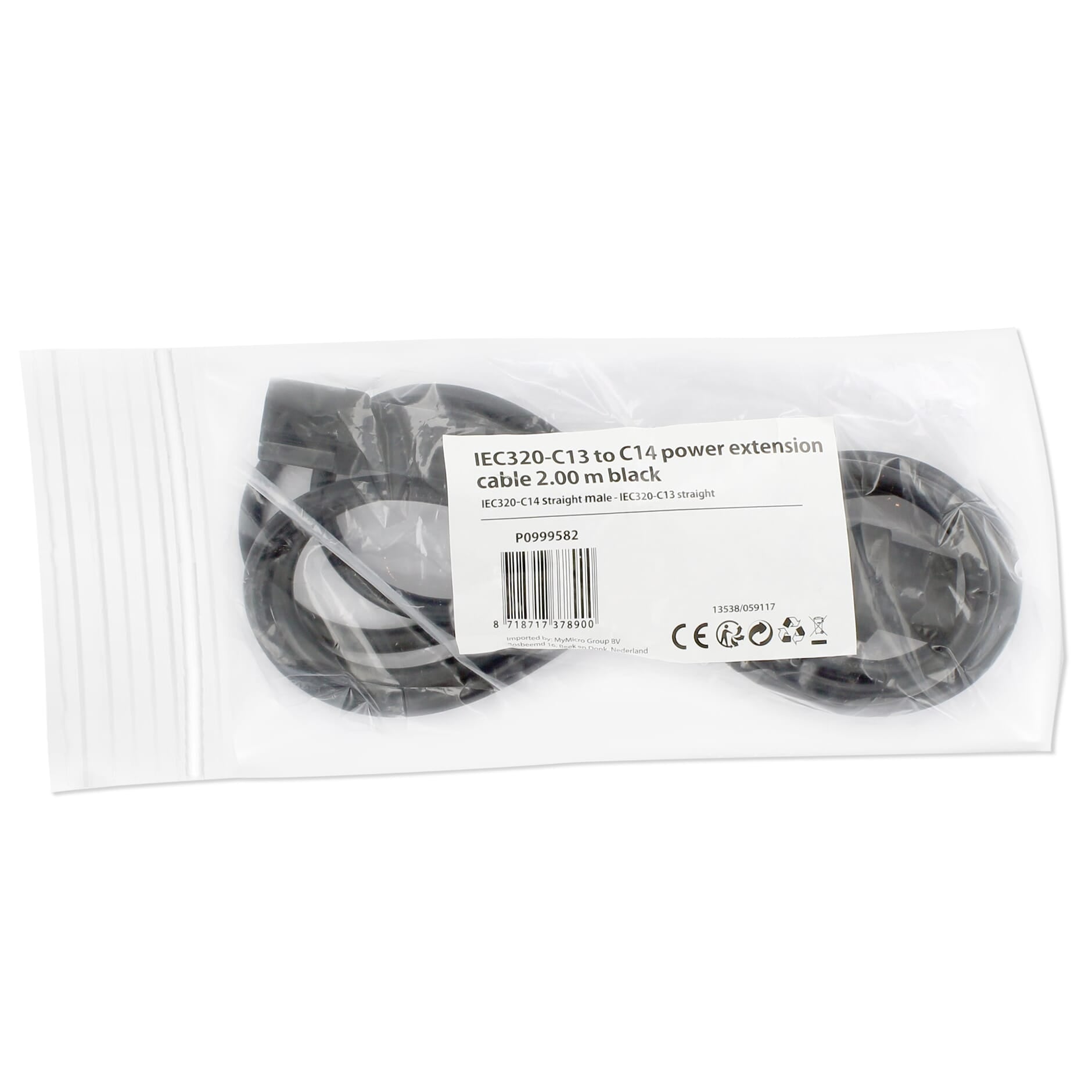 IEC320-C13 naar C14 Stroomverlengkabel 2 Meter - Zwart