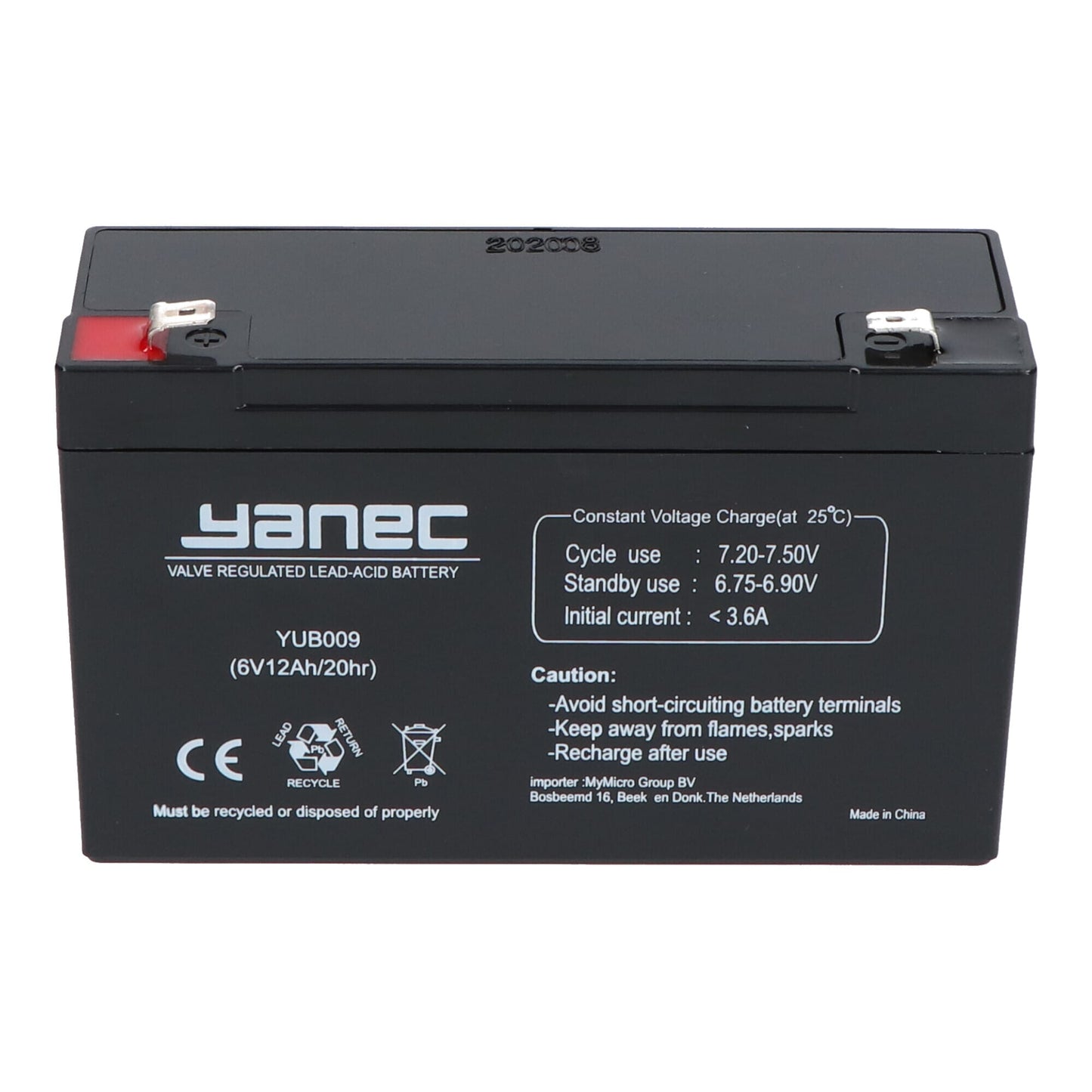 Batterie plomb-acide Yanec 6V 12Ah