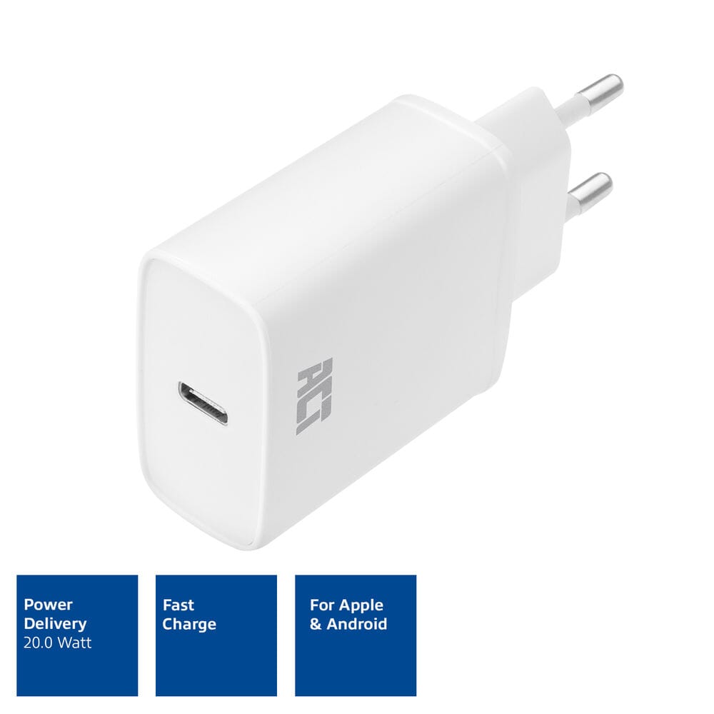 ACT USB-C Lader, 1-poort, 20W, Power Delivery, wit