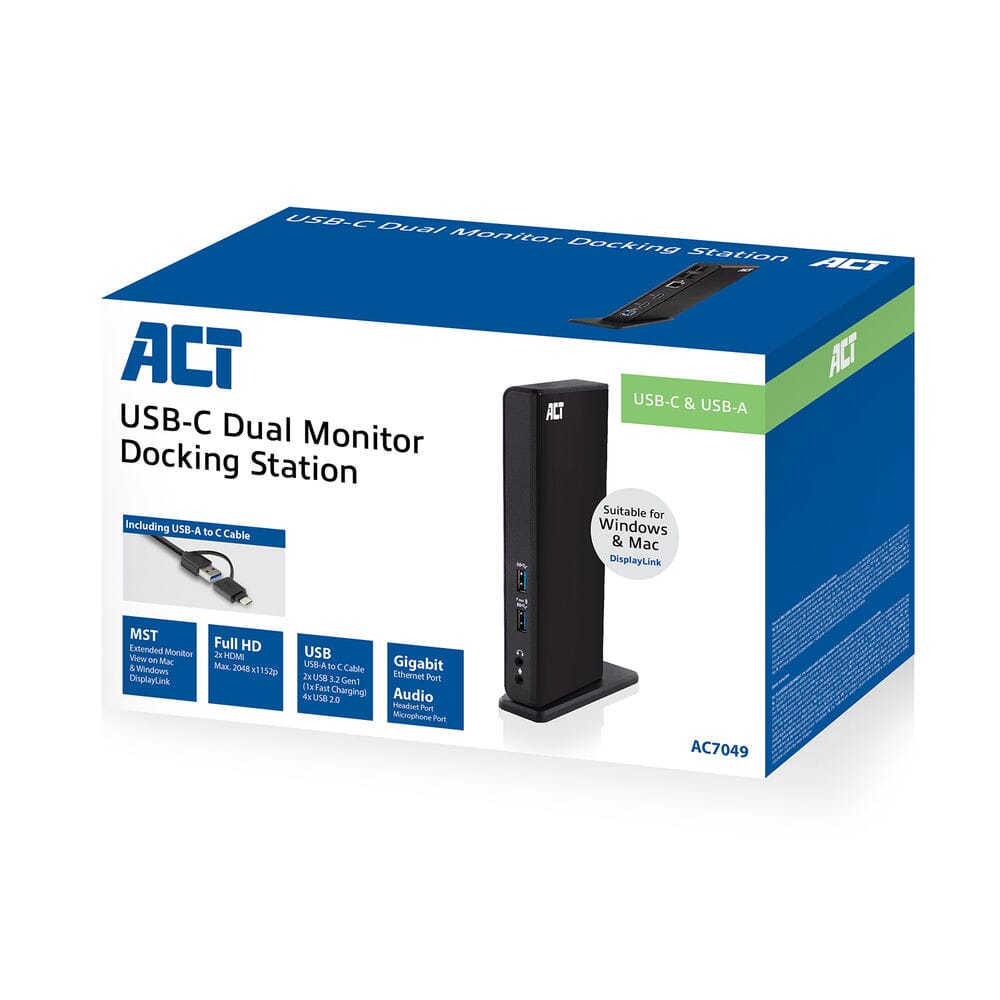 ACT USB-C of USB-A Dual Monitor Docking Station