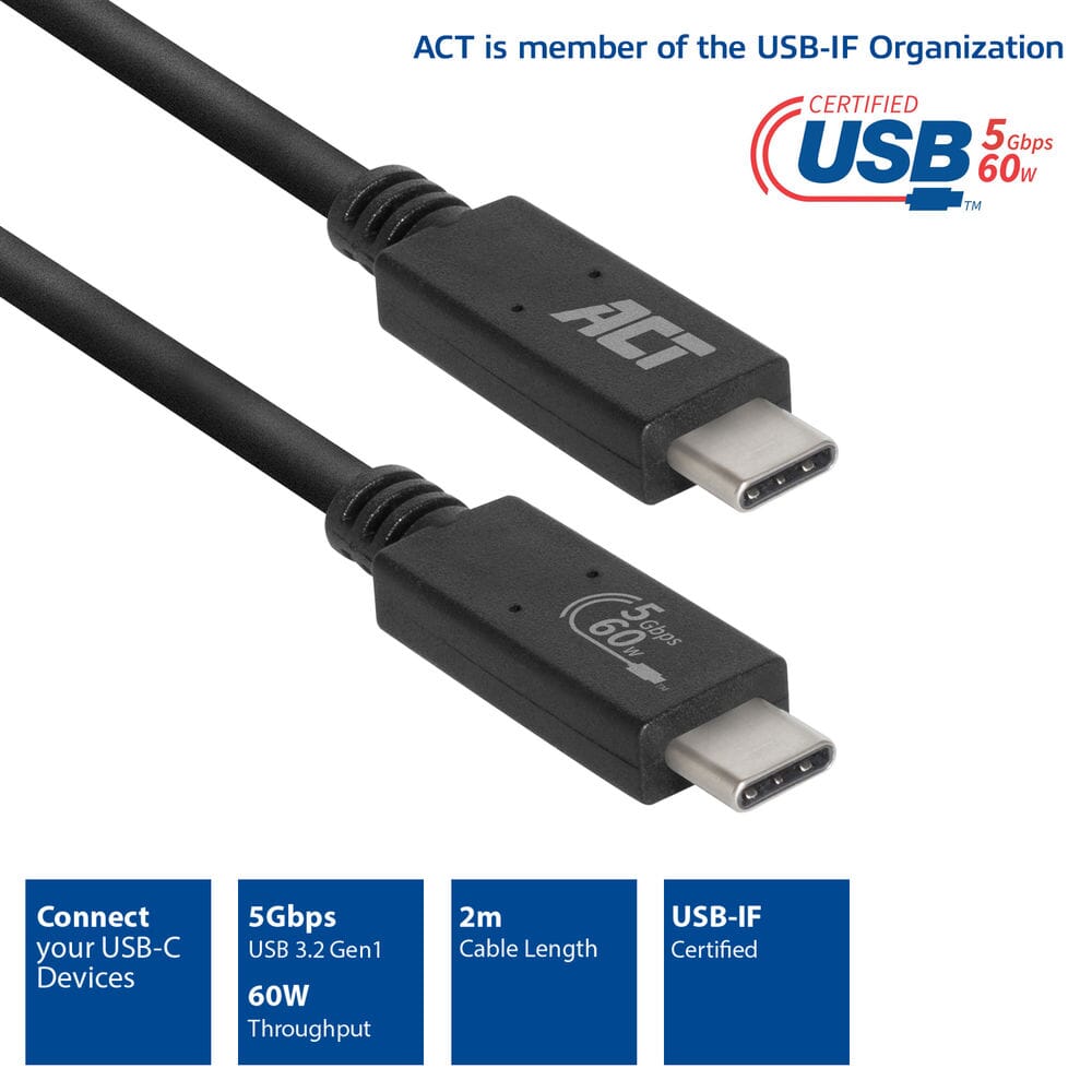 ACT USB 3.2 Gen1 aansluitkabel C male - C male 2 m