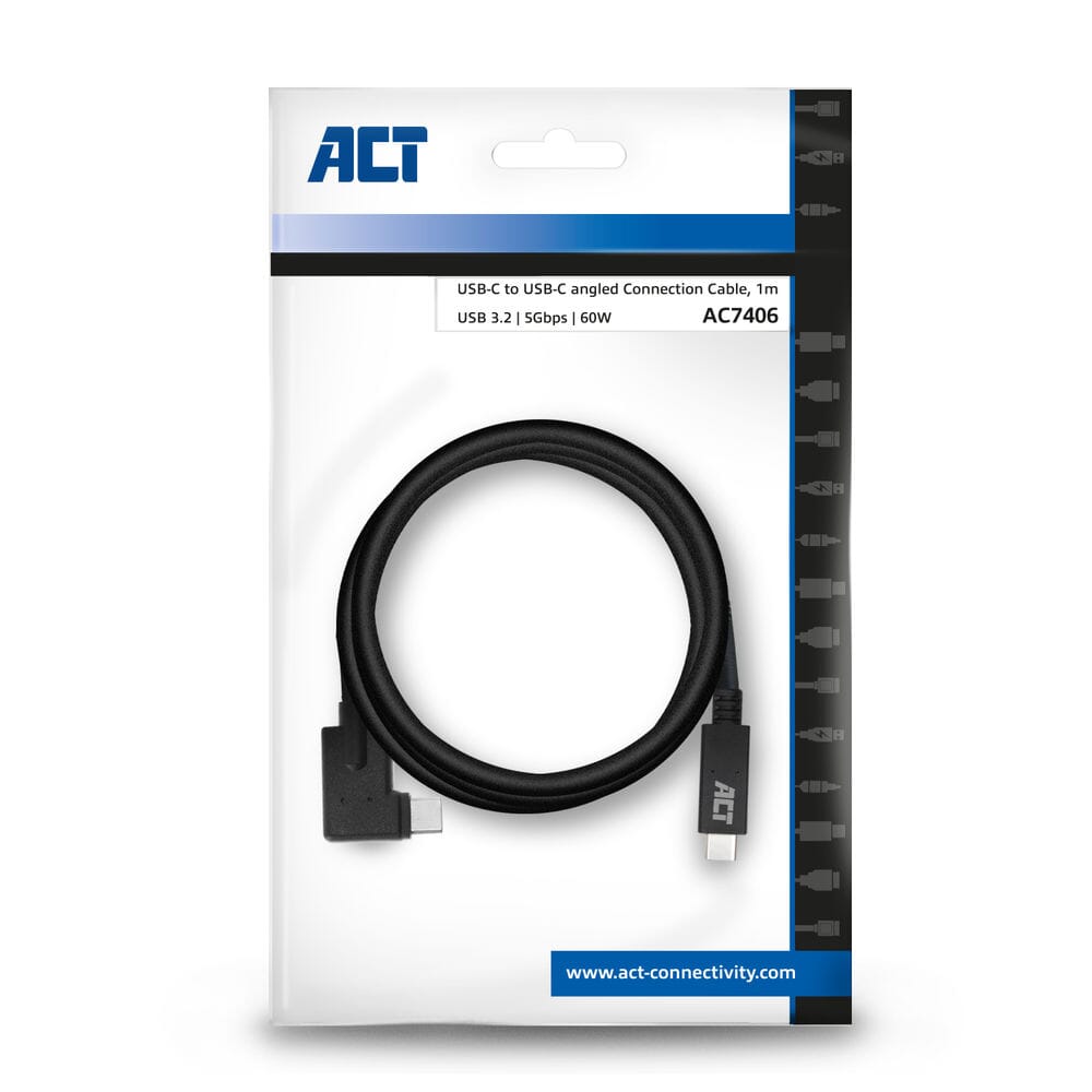 ACT USB 3.2 Gen1 Anschlusskabel C Stecker - C Stecker (gewinkelt) 1m