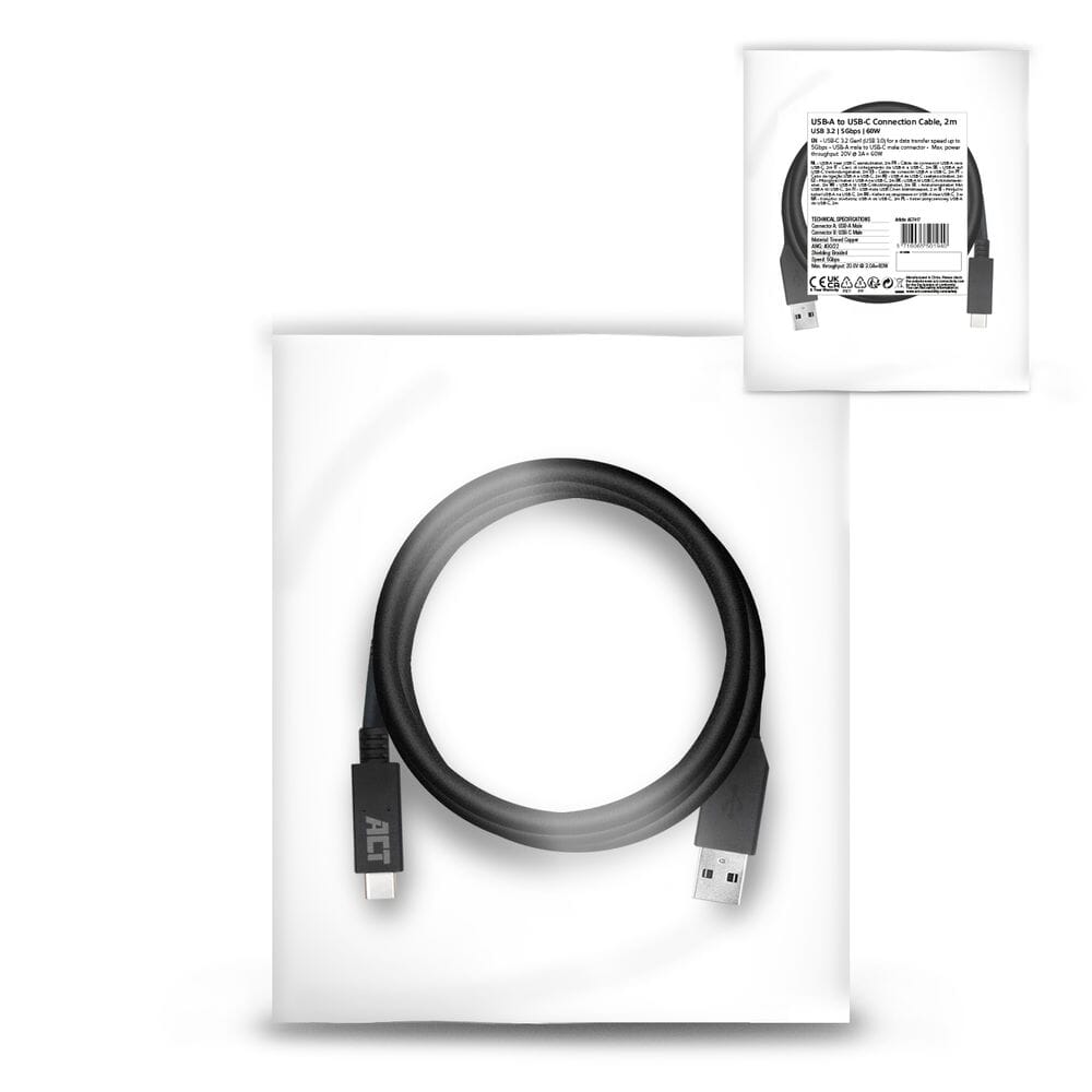 ACT USB 3.2 Gen1 aansluitkabel A male - C male 2 m