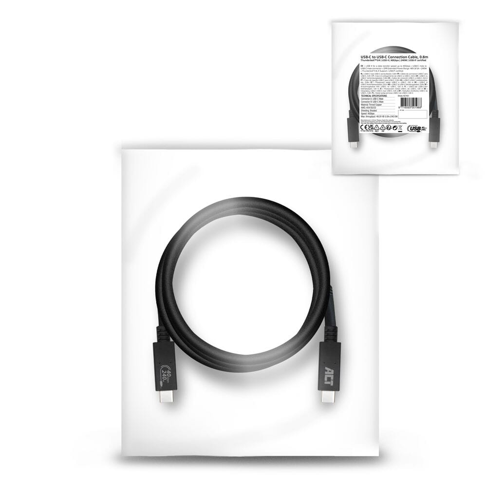 ACT USB4� 40Gbps aansluitkabel C male - C male 0,8 m USB-IF