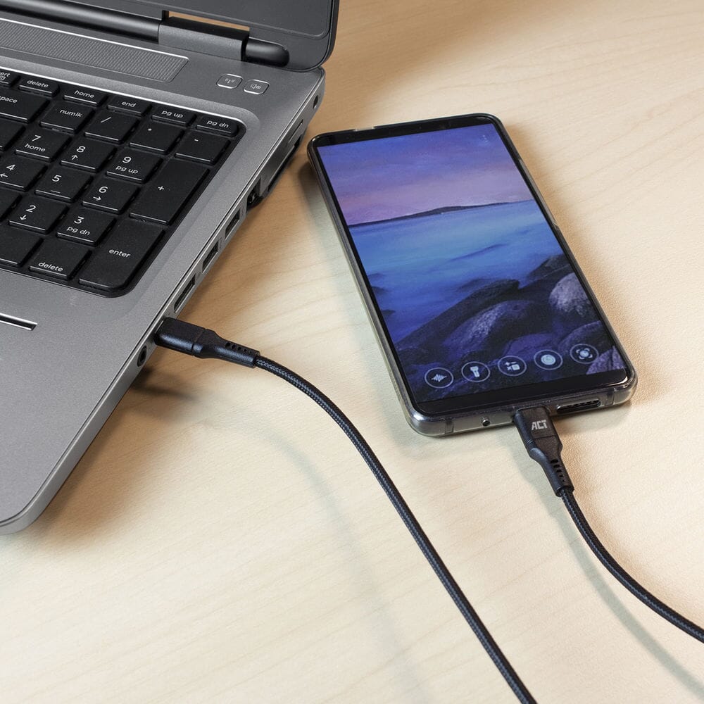 ACT USB-C male naar USB-C male laad- en datakabel 1m nylon
