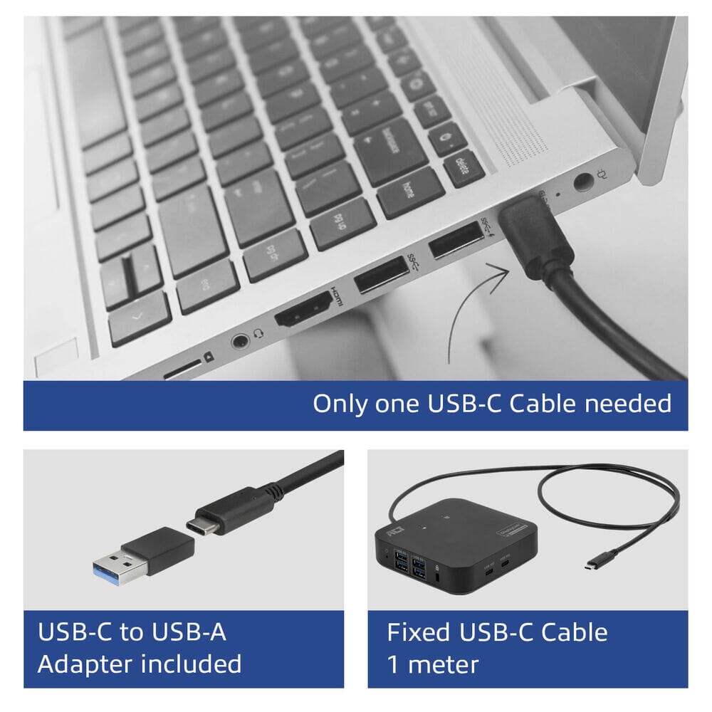 ACT USB-C Docking Station 4K, voor 2 monitoren