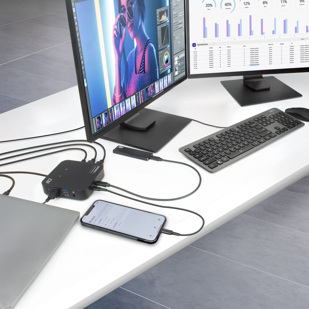 ACT USB-C Docking Station 4K, voor 2 monitoren