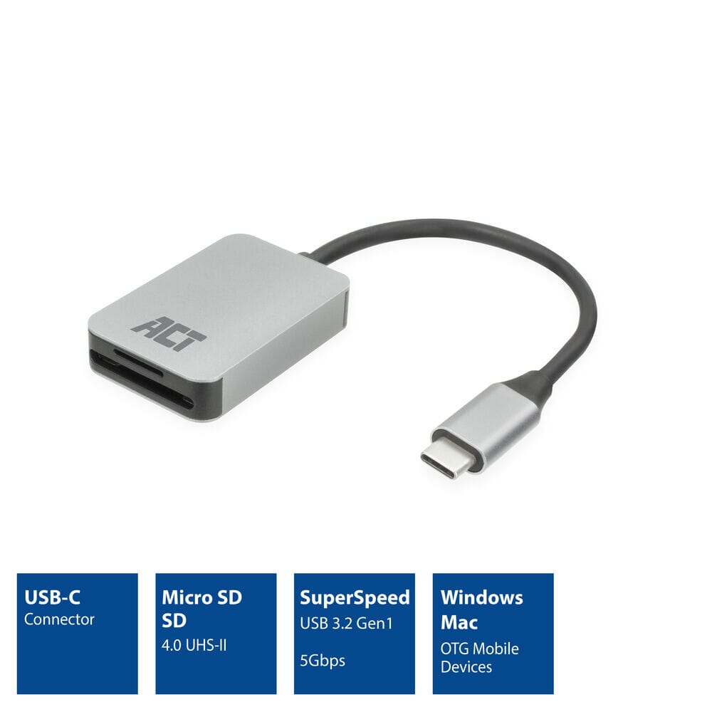 ACT USB-C Kartenleser für SD und Micro SD, SD 4.0 UHS-II