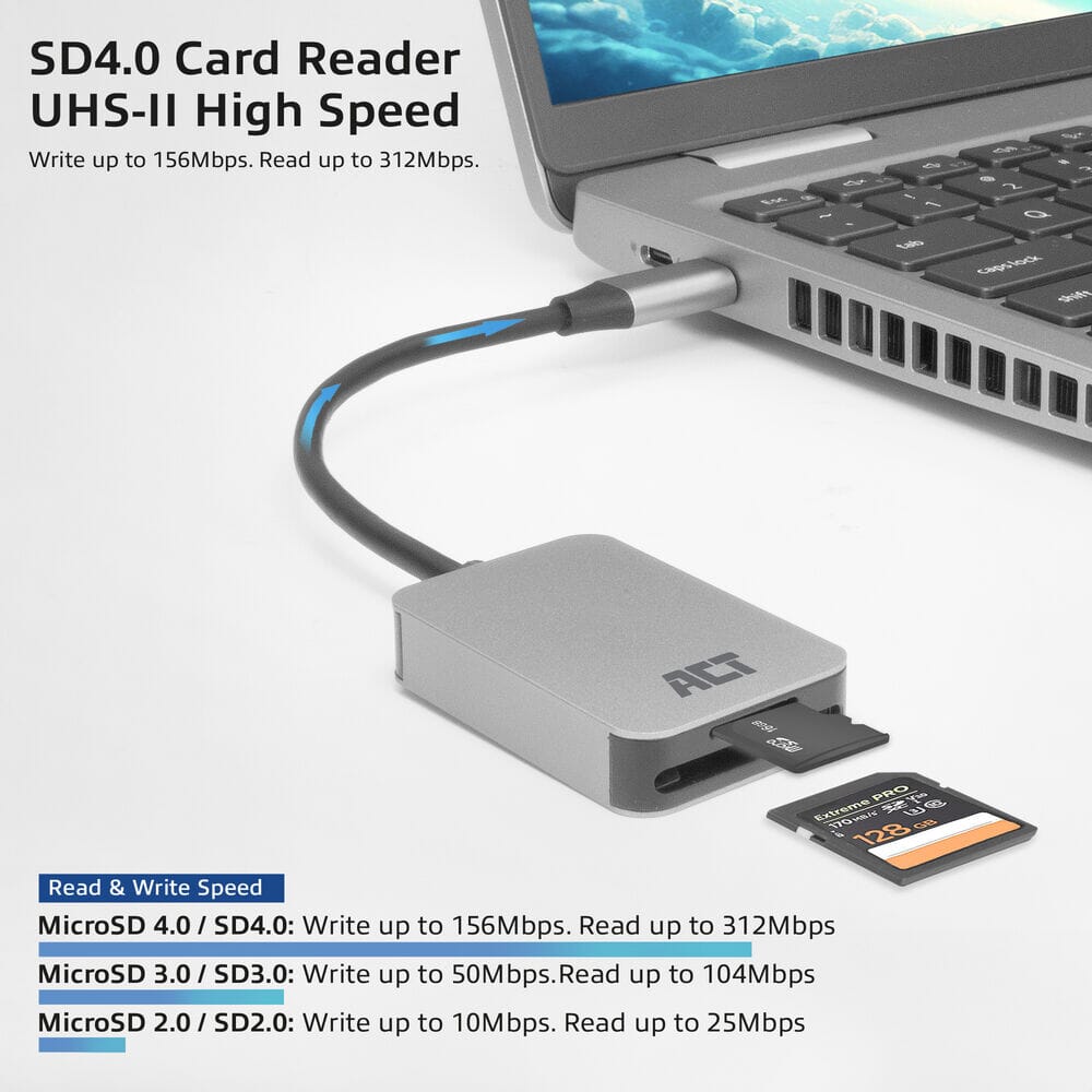 ACT USB-C Kartenleser für SD und Micro SD, SD 4.0 UHS-II