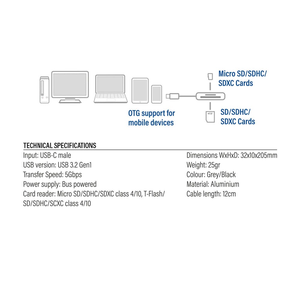ACT USB-C Kartenleser für SD und Micro SD, SD 4.0 UHS-II