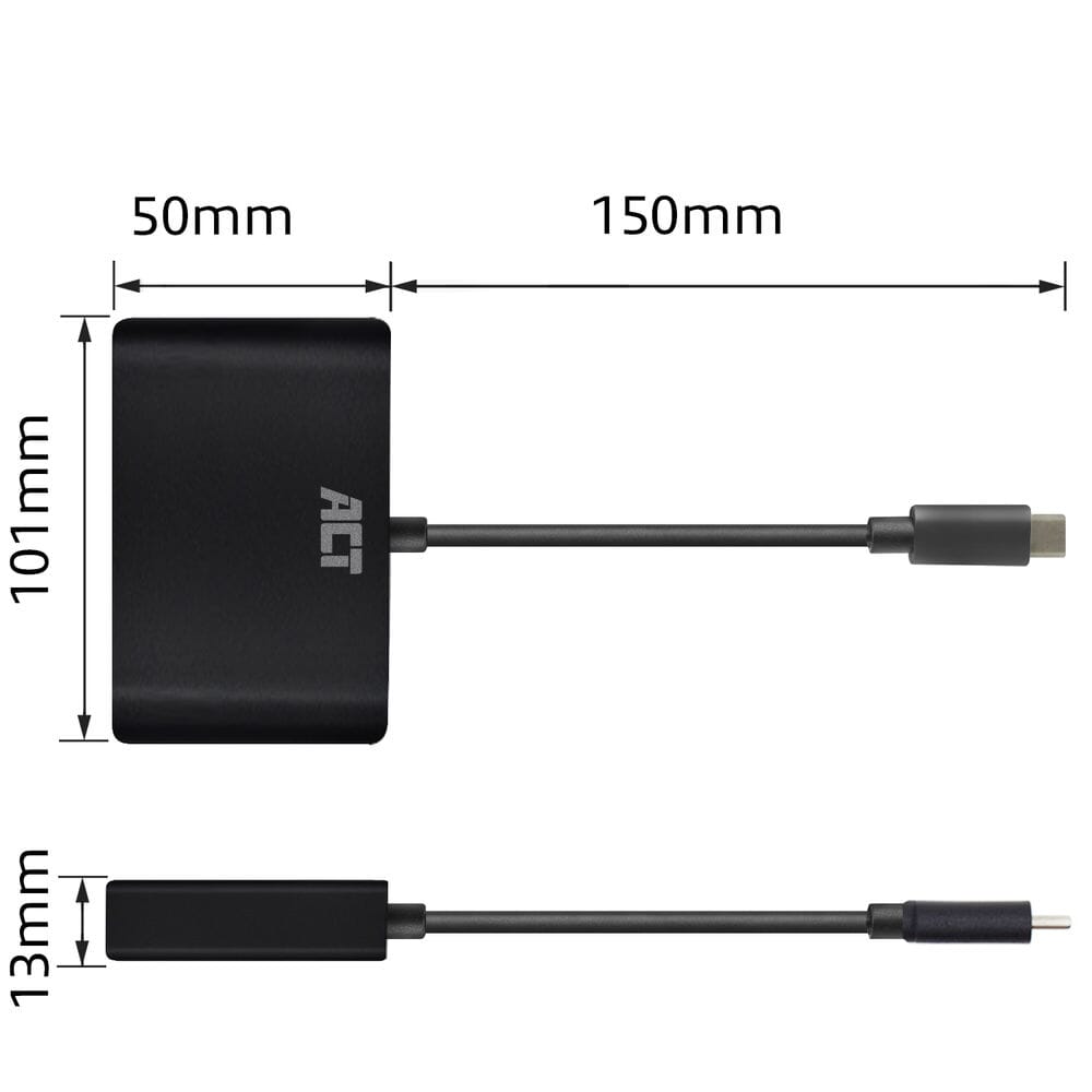 ACT USB-C docking station 4K, voor 1 HDMI of VGA monitor