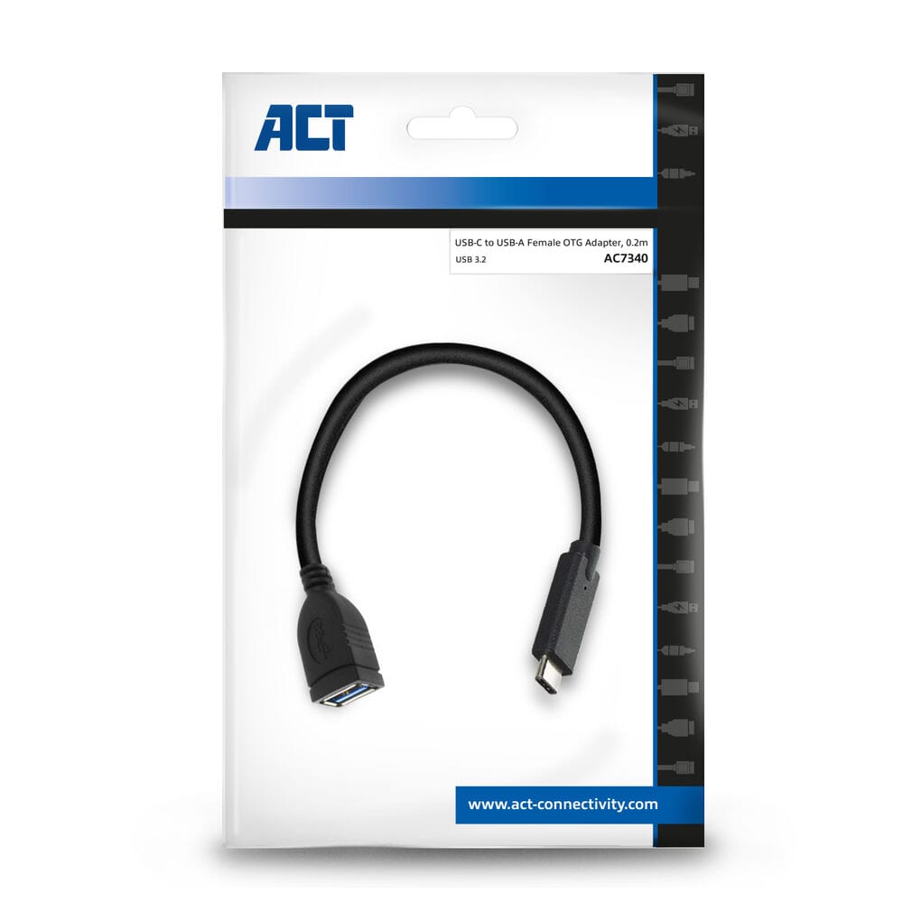 ACT USB 3.0 kabel OTG, USB-C male naar USB-A female, 0,2 m