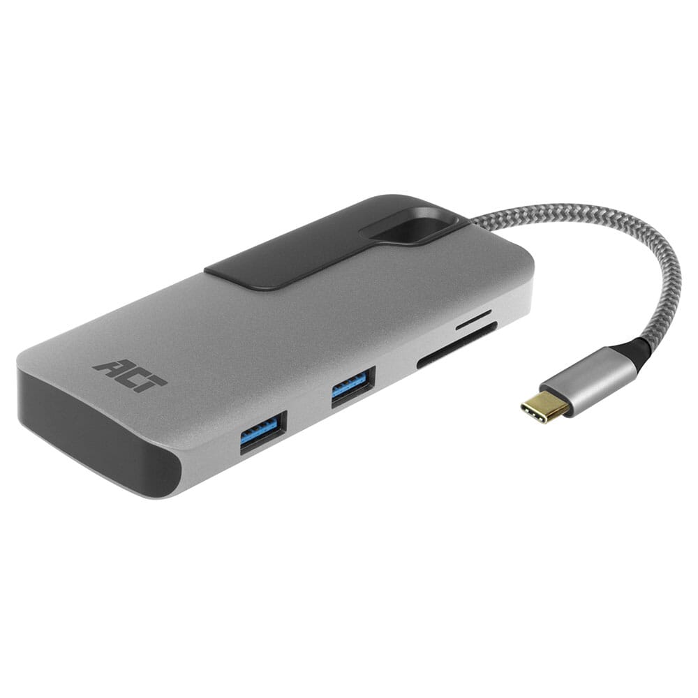 ACT USB-C hub 3.0, 3 poorts, cardreader, PD pass-through