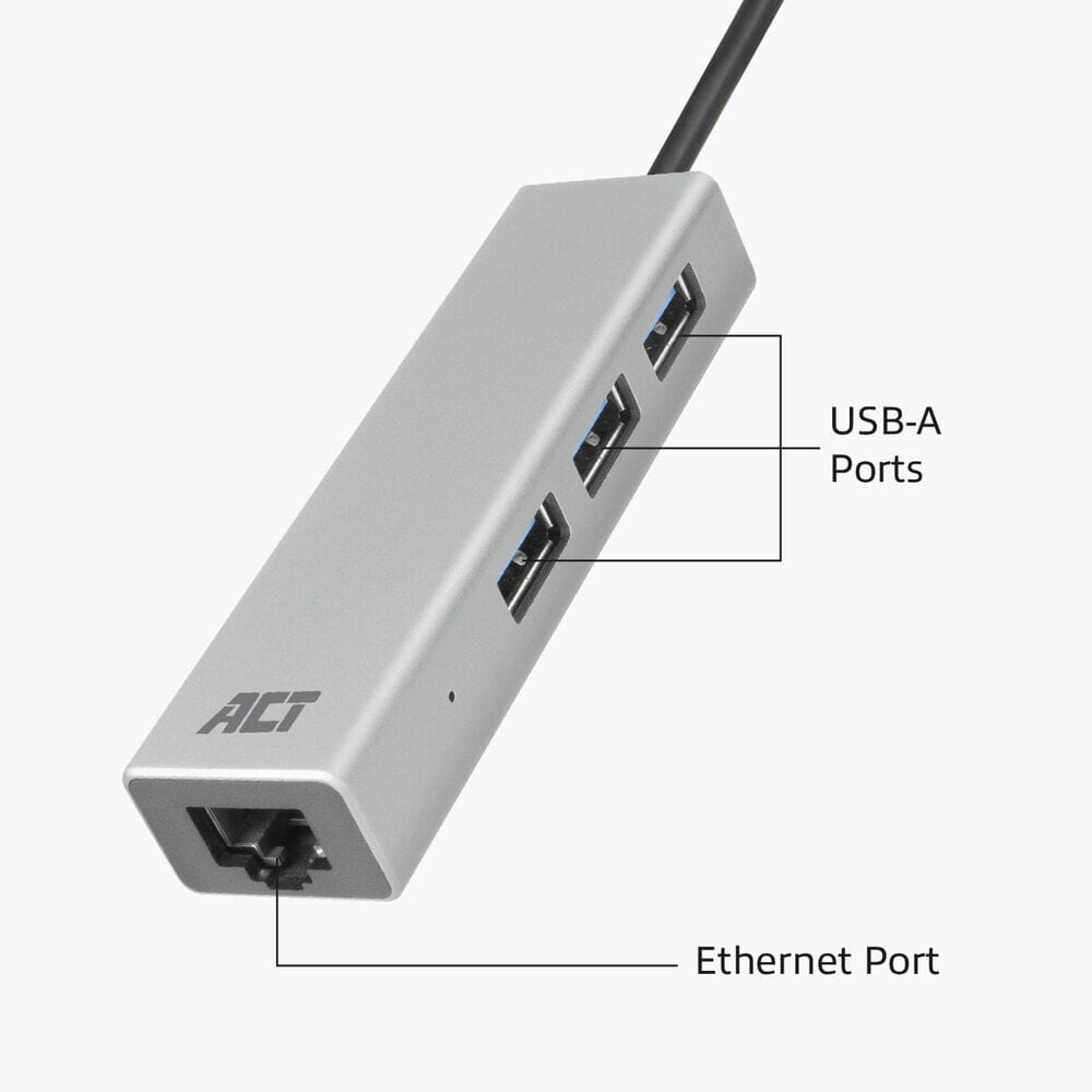ACT USB-C hub 3.0, 3x USB-A, Gigabit ethernet