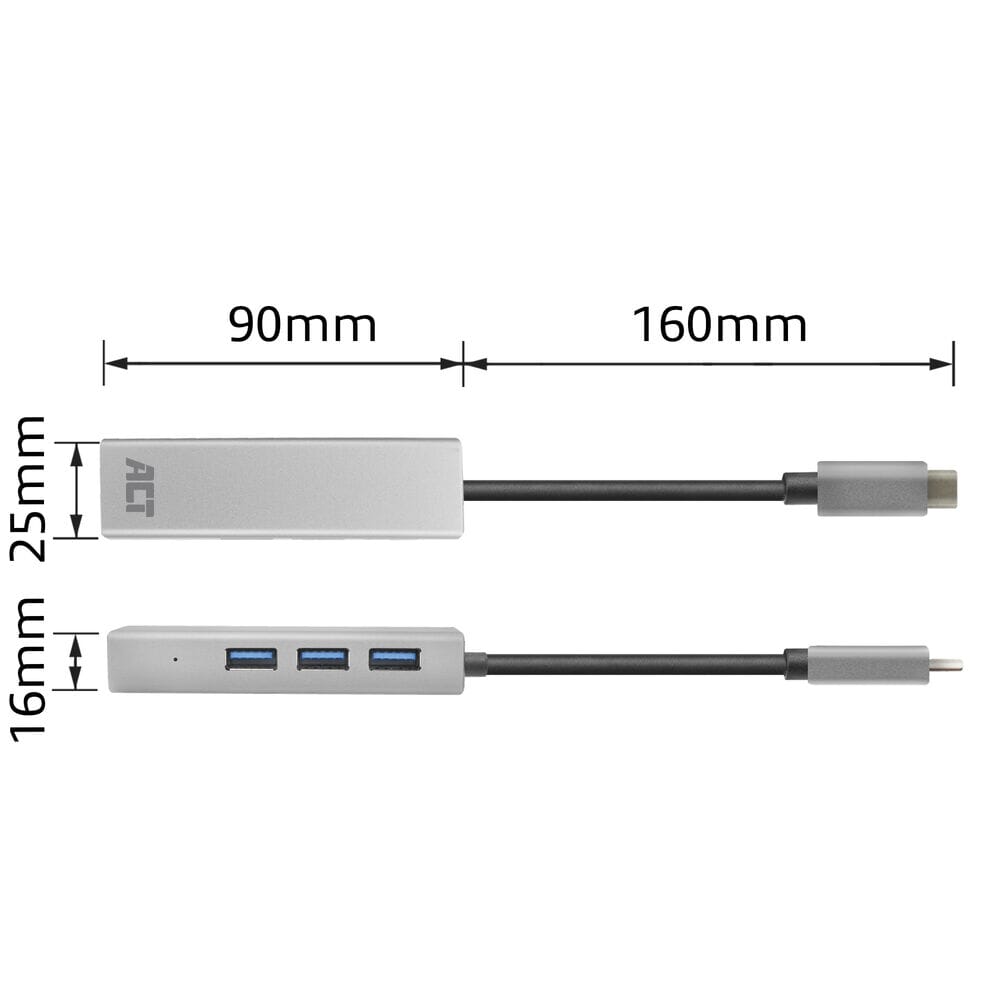 ACT USB-C hub 3.0, 3x USB-A, Gigabit ethernet