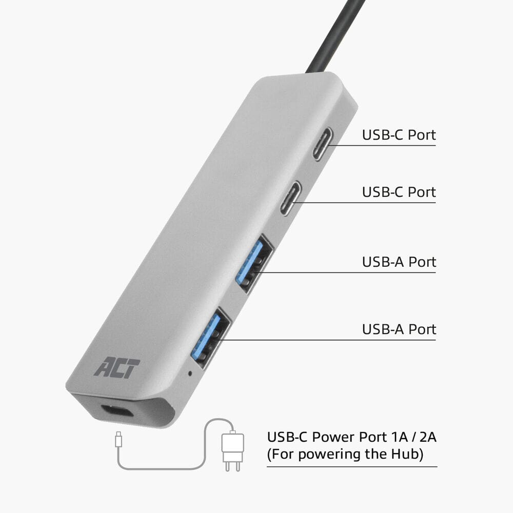 ACT USB-A hub 3.0, 2x USB-A, 2x USB-C