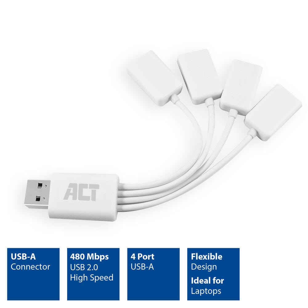 ACT USB hub 4 poorts USB-A, flexibel